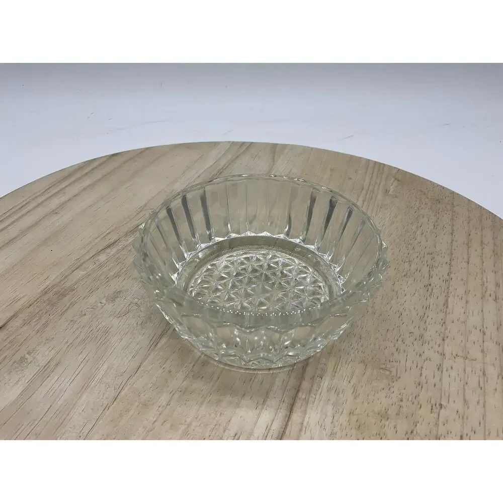 Clear Glass Dessert Bowl Small Geometric Starburst Pattern Unmarked Dish Kitchen